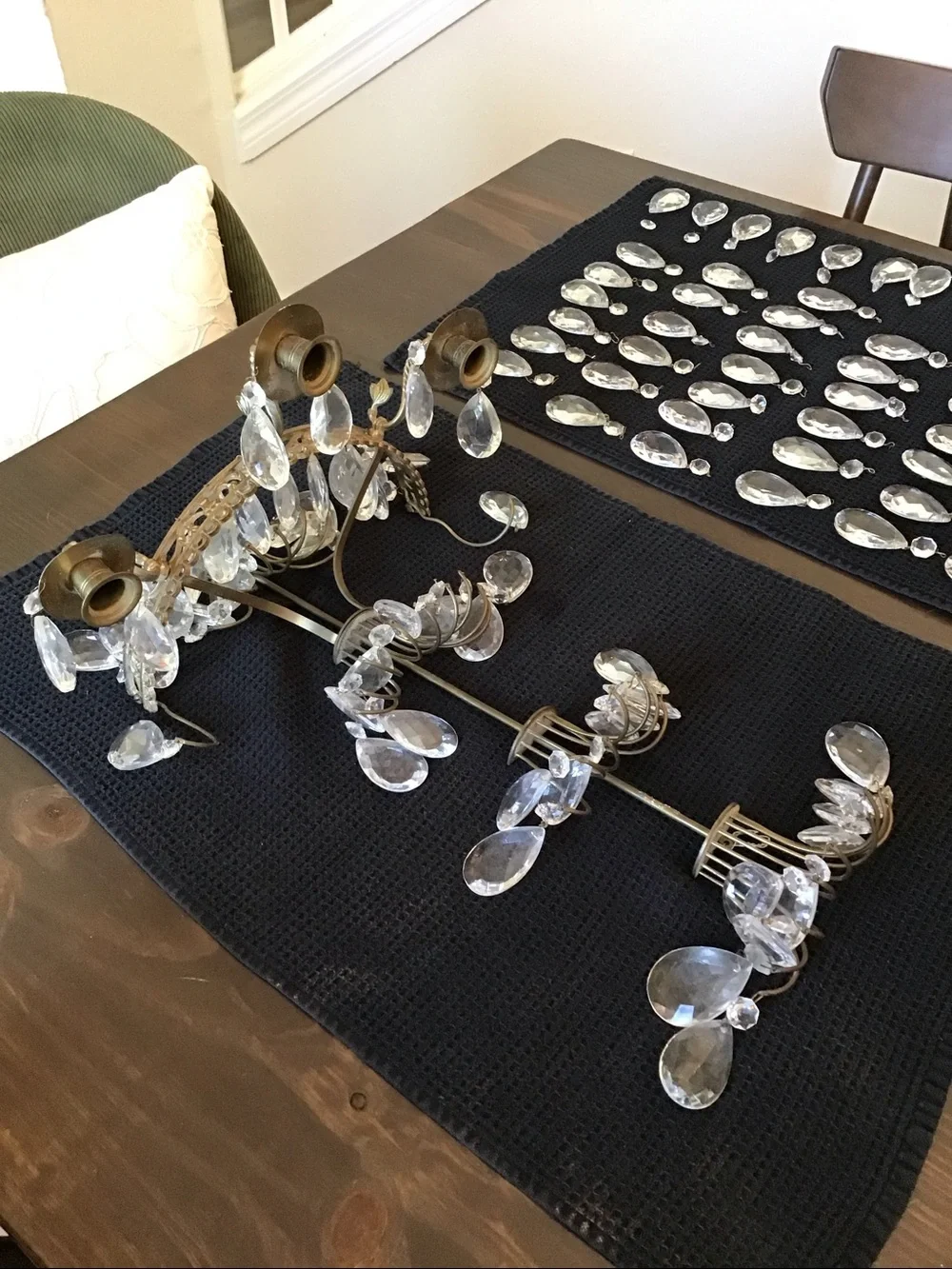 Vintage Neoclassical-style brass glass teardrop/pear wall sconces-2